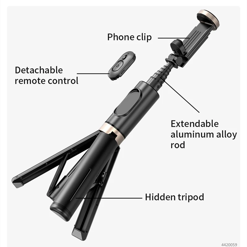 Bluetooth Selfie Stick Foldable Wireless Tripod with Bluetooth Shutter Monopod Live Photograph for Smartphone