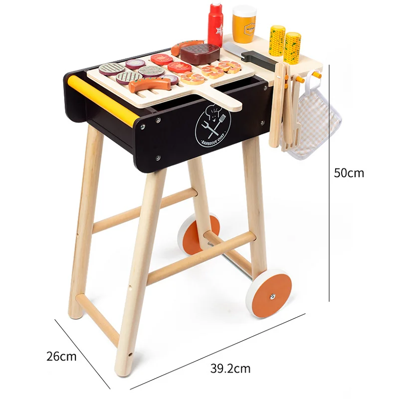 DokiToy Children's Wooden Imitation Barbecue Rack Barbecue Stall Boys And Girls Going Home Food Cognition Chechele Set Toys