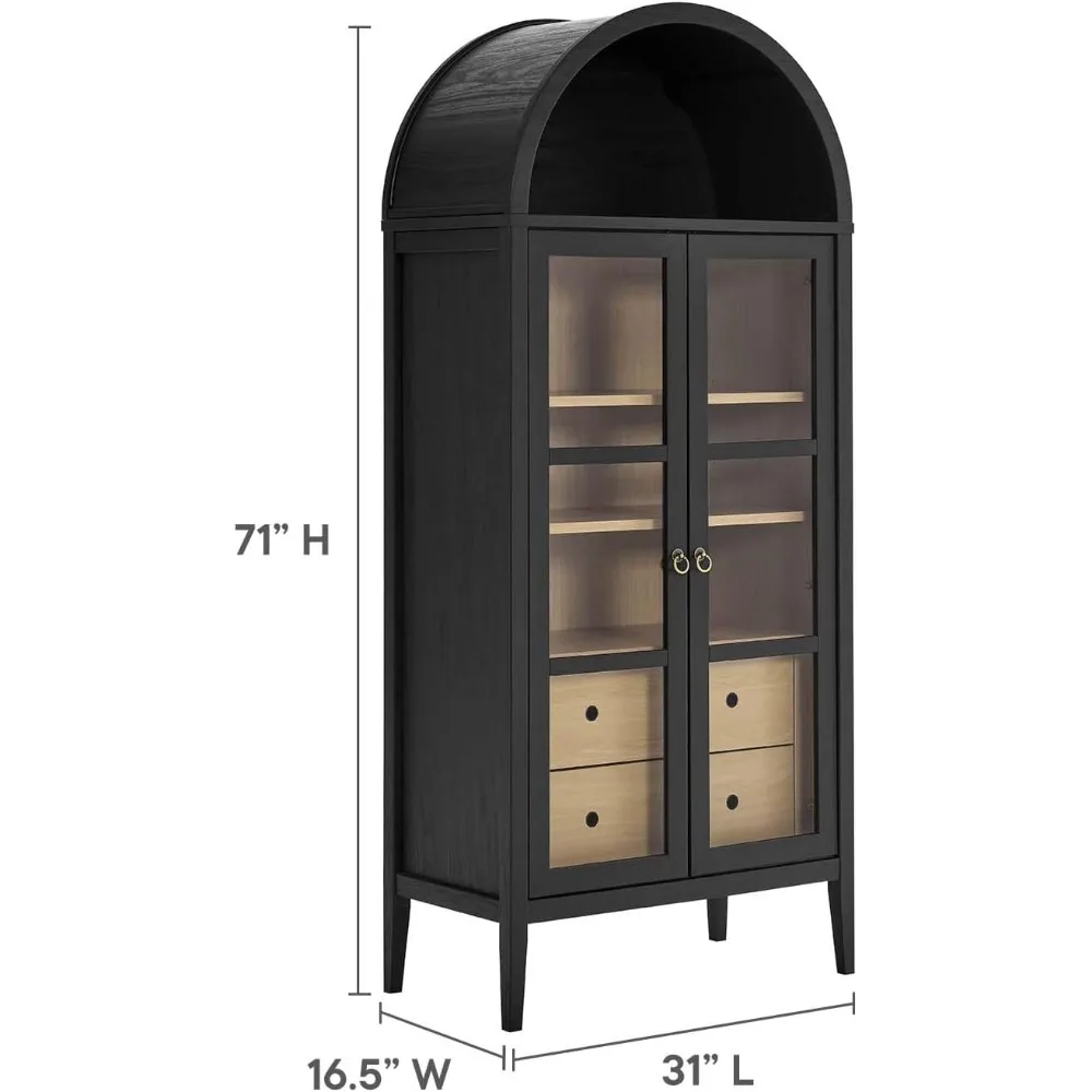 Nolan Tall Arched Storage Display Cabinet, Floor Standing Curio Bookshelf