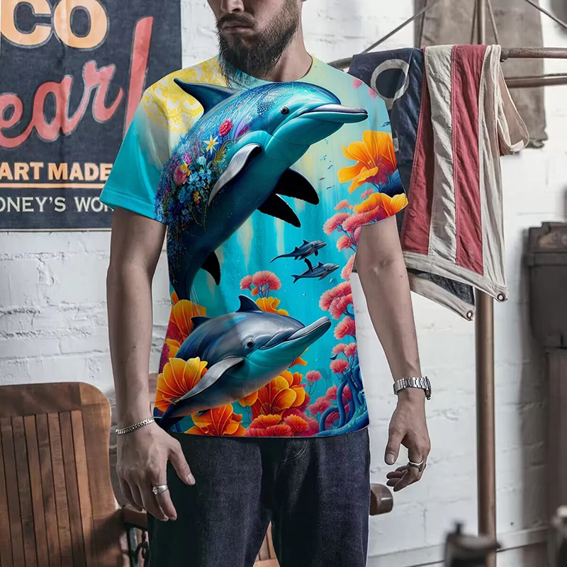 

Ocean Dolphin 3D Printed Short Sleeved Summer T-shirt Street Clothing Extra Large Top Round Neck Casual Fashion Men's T-shirt