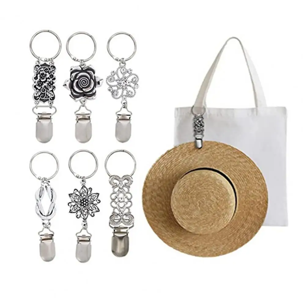 

1pc Bag Hat Clip Vintage Metallic Flower Pattern Strong Grip Hanging Items Detachable Travel Luggage Hat Clip Outdoor Accessory