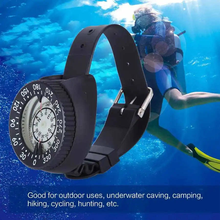 Waterproof Diving Compass Portable Underwater Ourdoor Activities Compass with Watchband Luminescent Dial