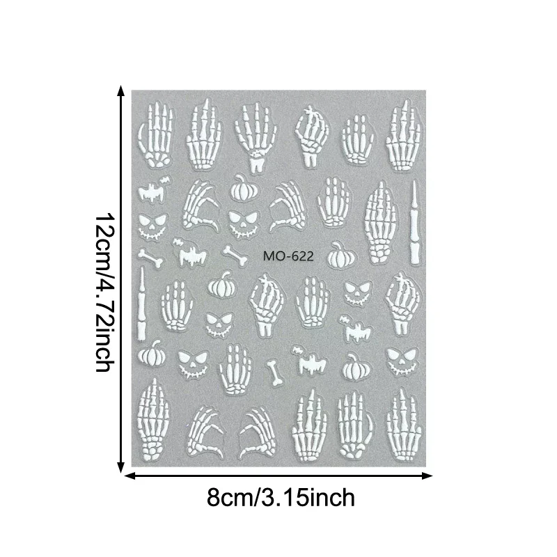 5D Halloween Christmas Nail Stickers Relief Skeleton Nail Decal Halloween Party Manicure Slider