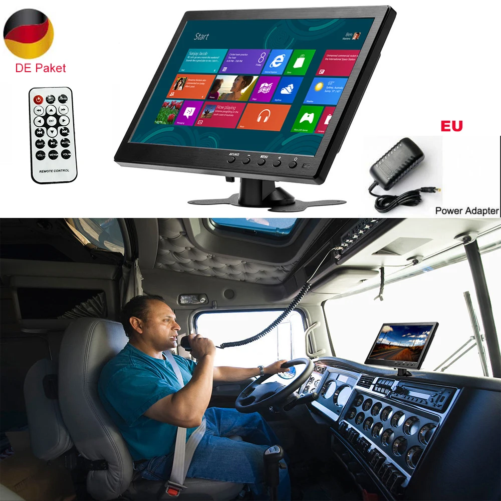 Monitor de Seguridad Podofo con Pantalla TFT LCD HD de 10.1'', Entrada de Video HDMI/VGA/AV/USB/SD, Reproductor de PC/TV/DVD, Monitor para Auto 2