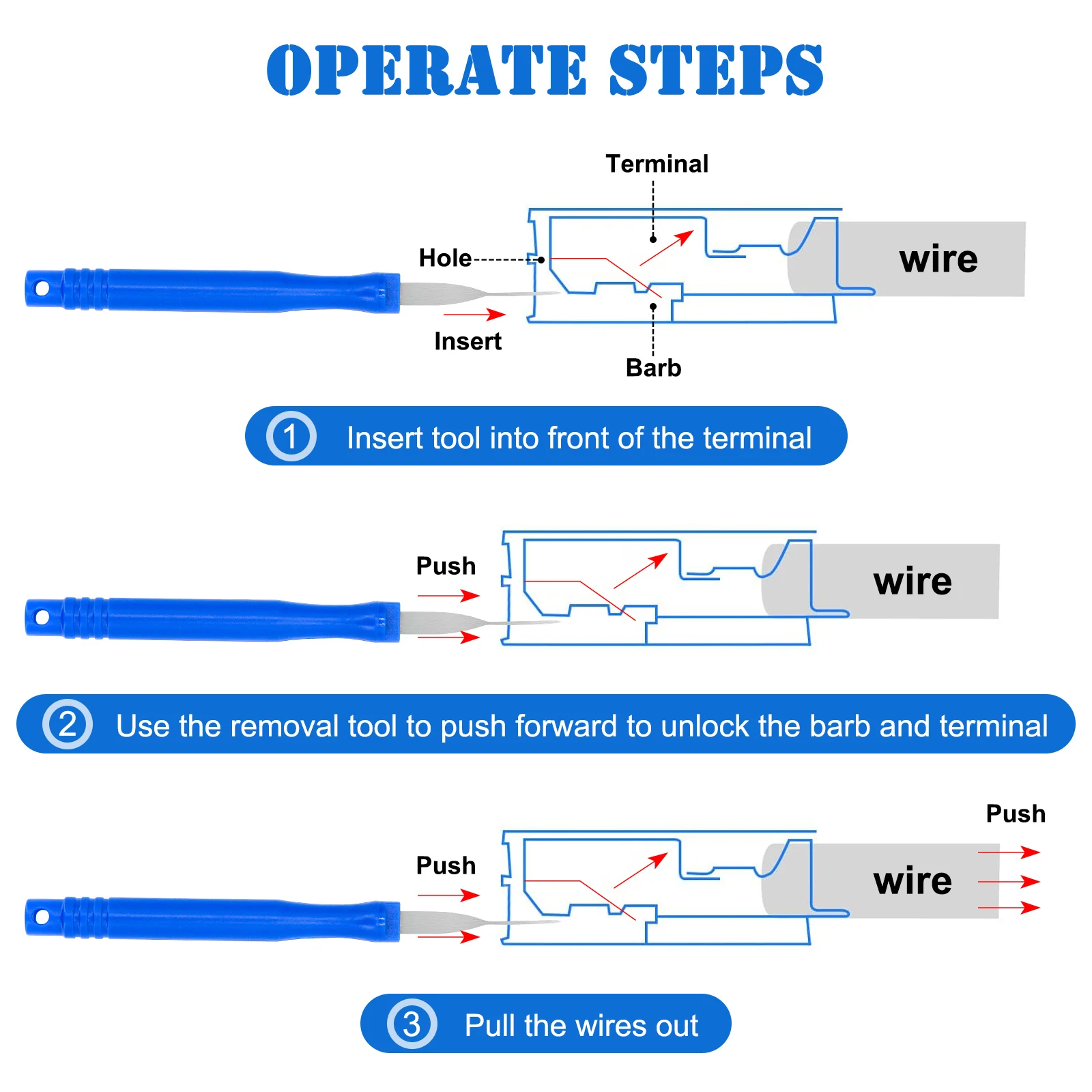 Upgraded Blue Electrical Pin Removal Tool Kit Electrical Wire Connector Pin Release Tool Automotive Terminal Release Kit 6Pcs