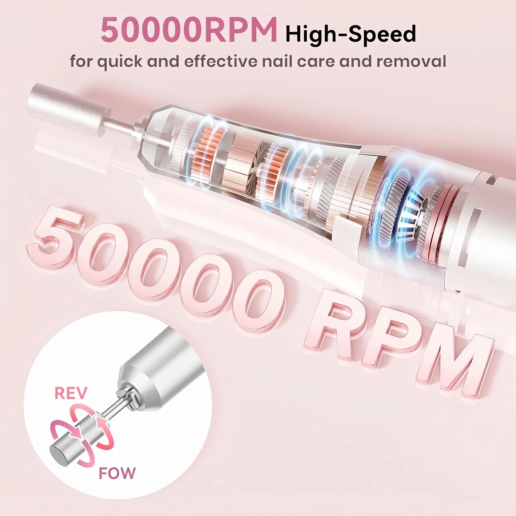 50000RPM 고속 전동 네일 드릴 (아크릴 네일용) 30초 빠른 제거 저소음 오래가는 매니큐어 및 페디큐어 도구