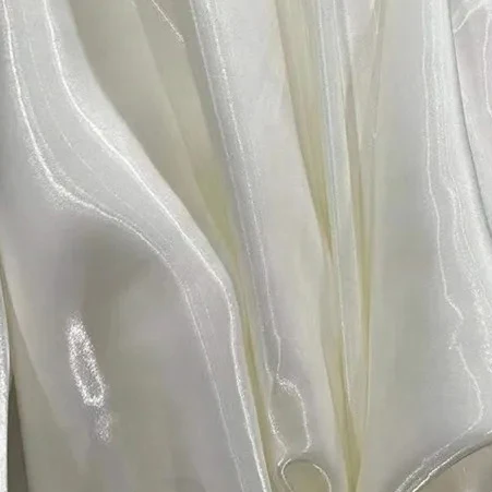 Ivory White Luxury Glossy Metallic Liquid Satin Fabric
