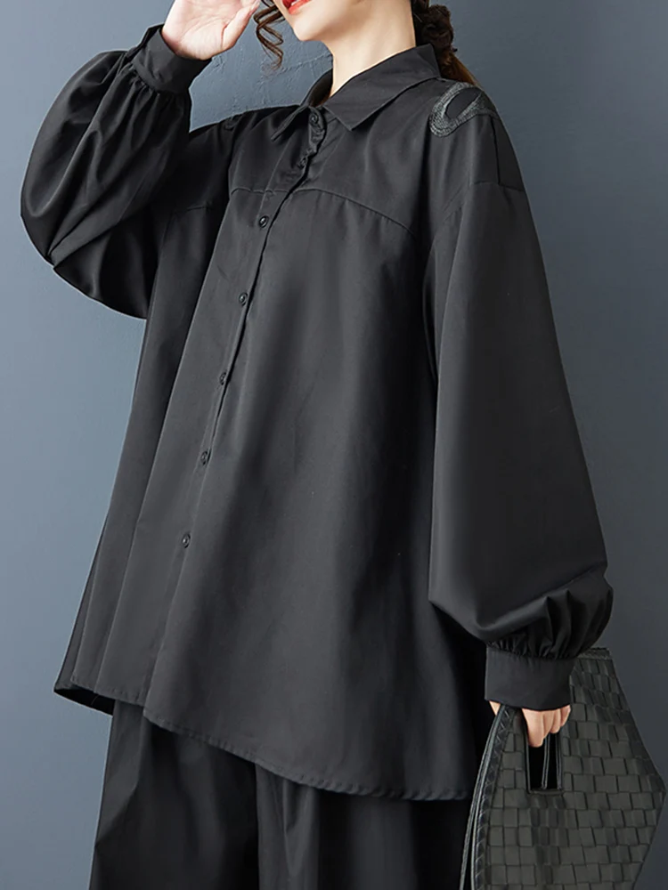 Hollow Out Butterfly Oversized Shirt Women Long Sleeve Spring Autumn New Loose Casual Vintage Blouse Top Fashion Clothing 2025