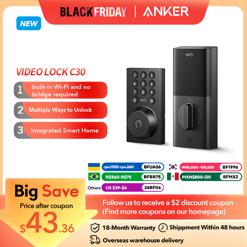 eufy Smart Lock C30 Keyless Entry Door Lock Built-in WiFi Deadbolt Smart Door Lock for Front Door No Bridge Required Easy