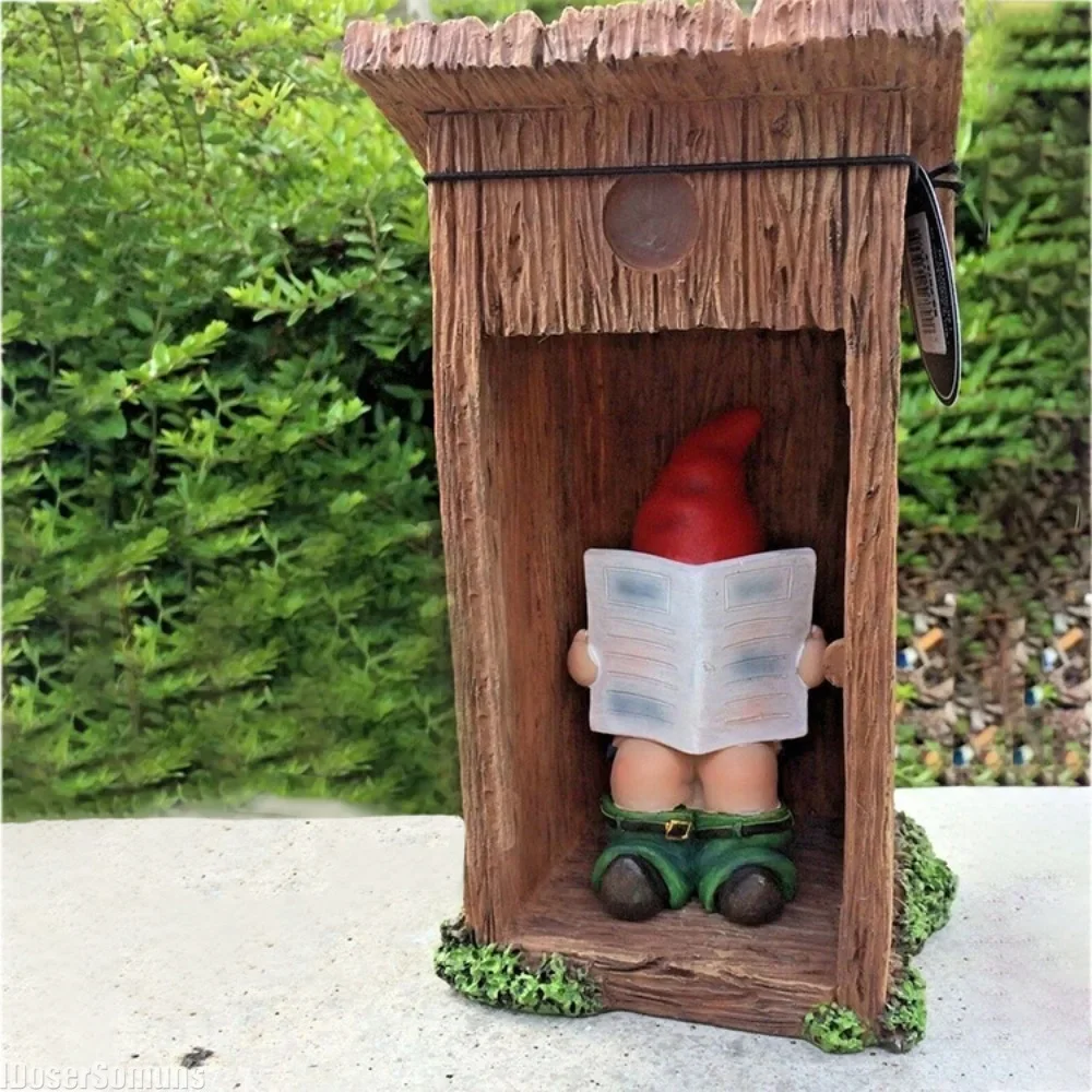 

Gnome Statue Sculpture Forgot Closing Door Resin Funny Vivid Naughty Dwarf Figurine Ornament Garden Decor Art Craft Reading Book