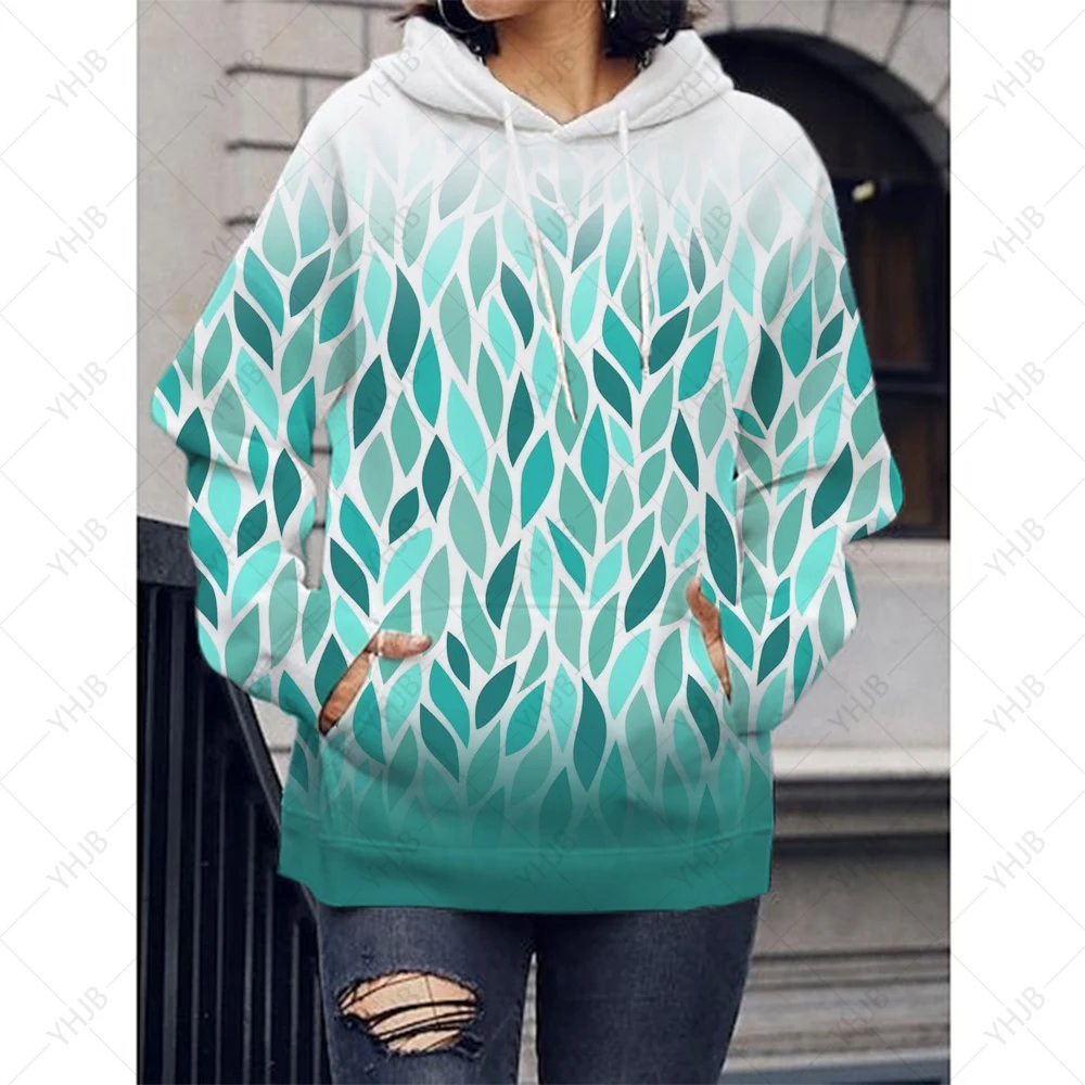 

Women Hoodies Vintage Gradient leaf print Hooded Sweatshirt 2023 Autumn Female Long Sleeve Drawstring Casual Loose Pullover