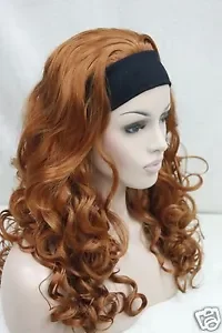

New Hivision 3/4 wig with headband orange brown 130A curly long women's half wig