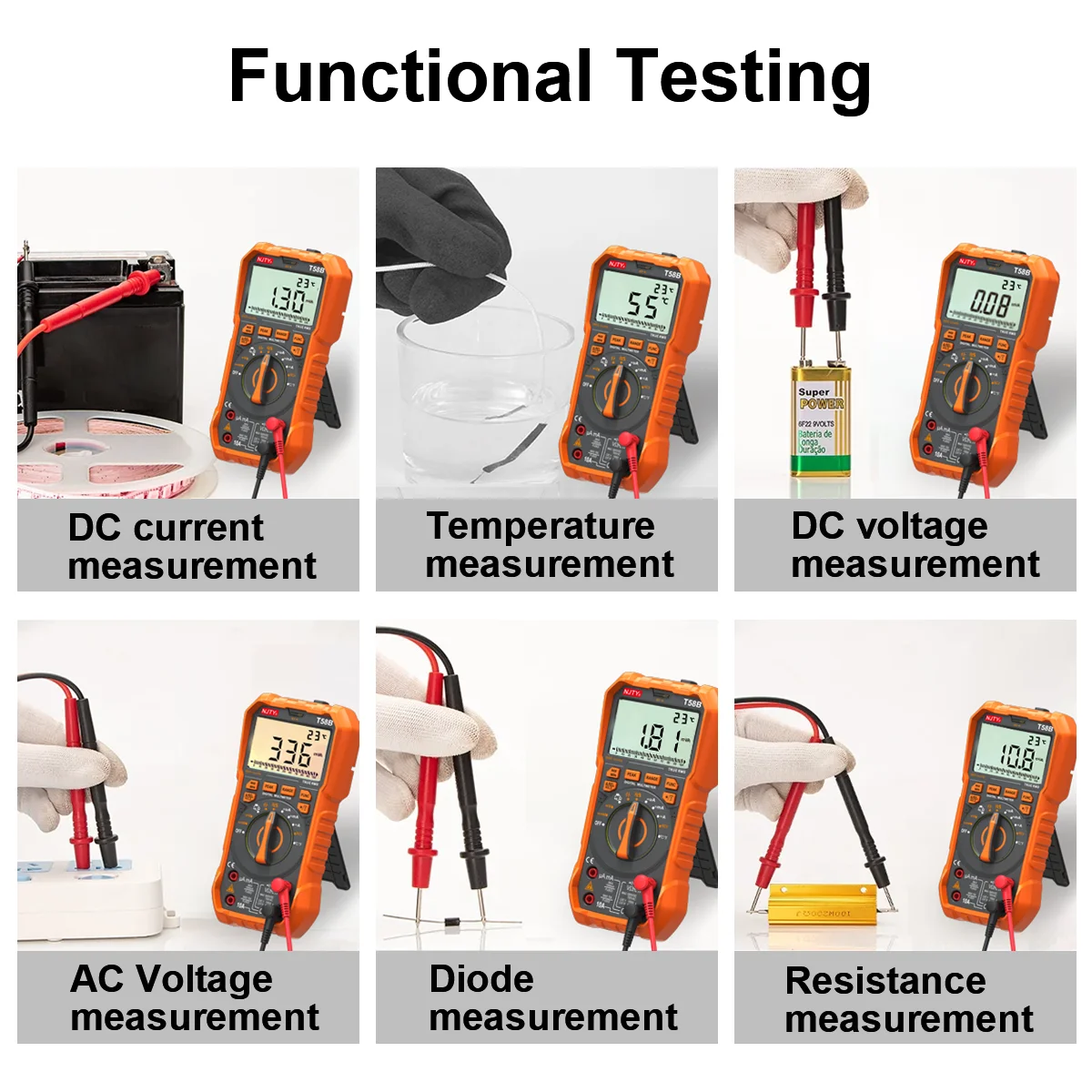 Inductance Digital Multimeter NJTY T58B T58C AUTO Range 9999 Counts Voltage Current Capacitance LED Smart Backlit Large Screen