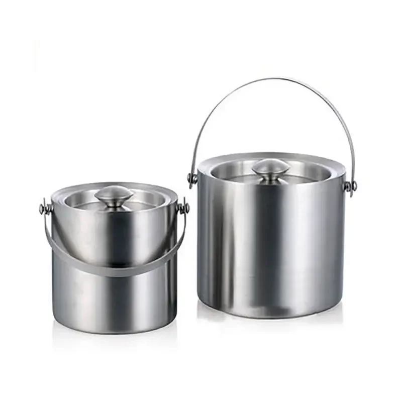 304 Stainless Steel Ice Bucket, Double-layer Thickened Handle Insulated Ice Bucket, Household Storage Bucket with Lid