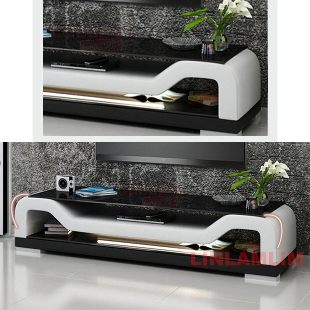 Linlamlim Modern LED Coffee Table and TV Stand with Storage Drawer, Stylish Curved Edges for Living Room and Entertainment Space