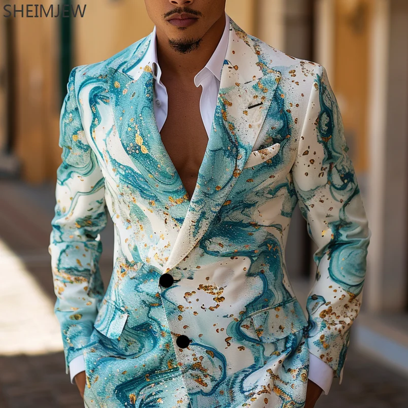 British Men's Suit Jackets And Trousers Men's Colorful Painted Suits Emcee Stage Handsome Performance Clothing Wedding Suits New