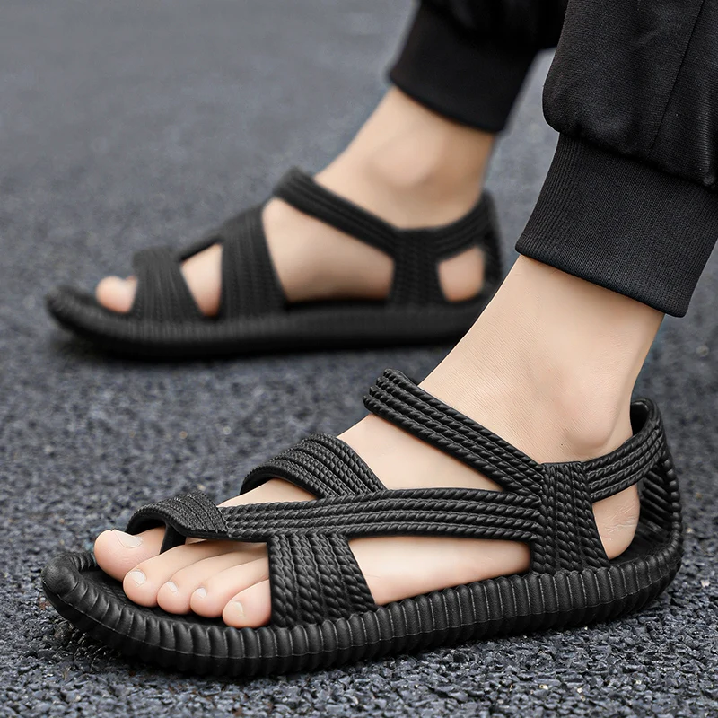 Men's Beach Sandals Summer Vacation EVA Straw Sandals Fashion Breathable Couple Flip Flops Soft Non-Slip Outdoor Casual Shoes
