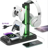 Headphone & Controller Stand with Wireless Charging Rotatable Headset Stand with 9 Light Modes Controller Holder with EU plug