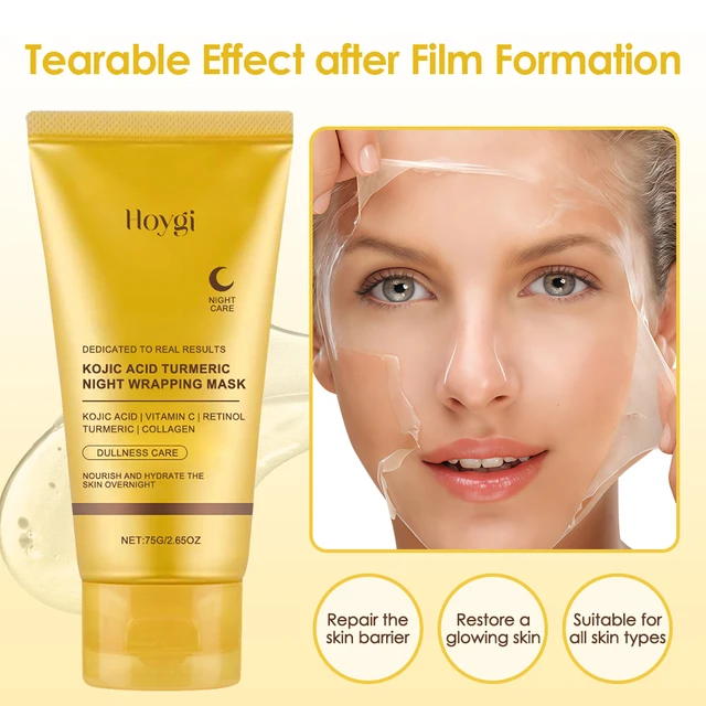 Kojic Acid Turmeric Overnight Wrapping Peel Off Mask Nourishes Hydrolyzed Collagen Glowing Skin Korean Facial Mask Skin Care 4