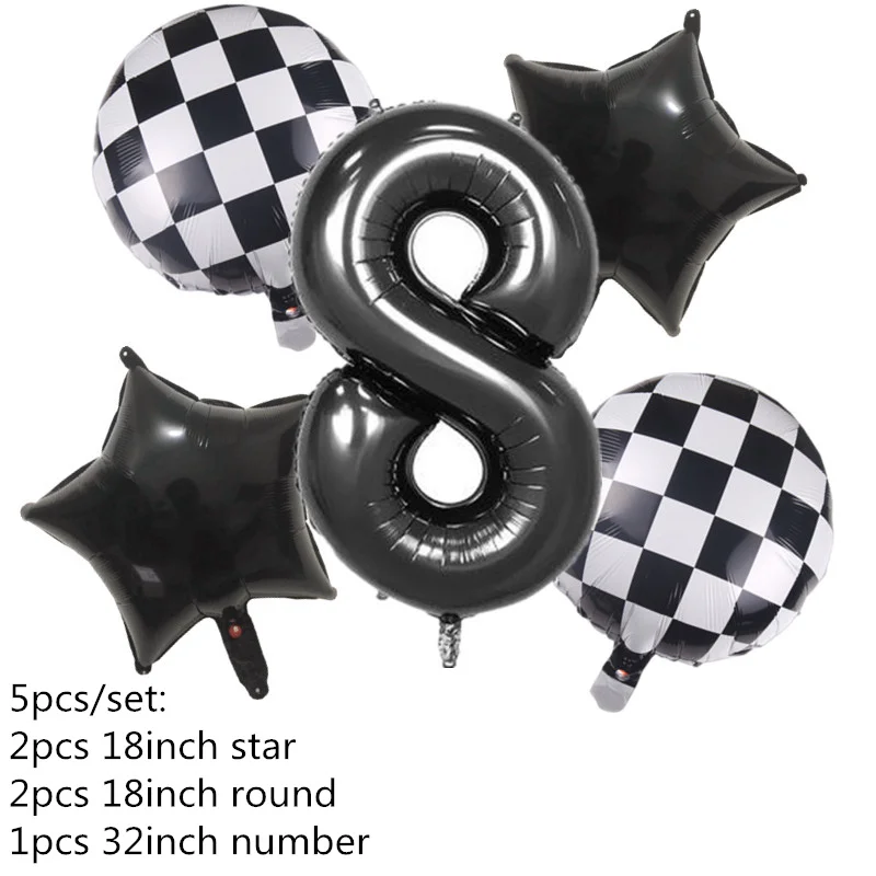 Ballon en damier noir et blanc en aluminium, fourniture de décoration pour  fête sur le thème de la course, 18 pouces, 1 à 5 pièces - AliExpress