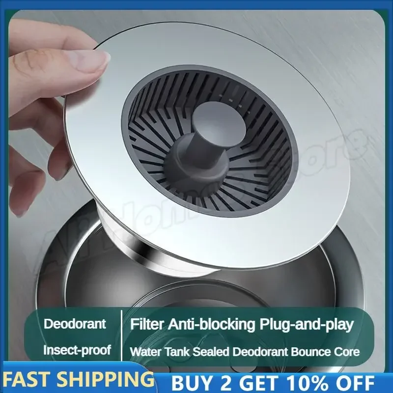 Sink Filter Kitchen Sink Filter Sink Strainer Kitchen Sink Strainer Kitchen Filter Sink 3 in 1 Pop Up ABS Silver Plated Sink Strainer Drain Basket Stopping Blockage Bouncing Core Leak-proof Plug