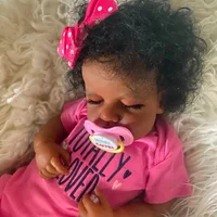 50 CM Finished Reborn Baby Doll LouLou Sleeping African American Girl Newborn Dark Skin Soft Hand-Rooted Hair Christmas Gift Toy 4