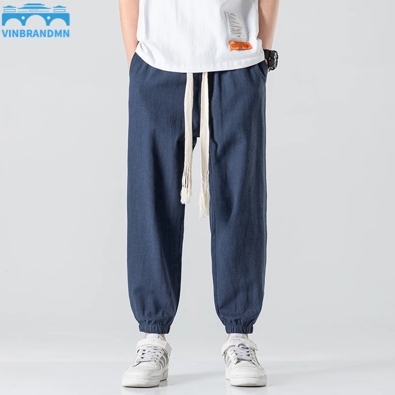 

Comfortable Linen Jogger Pants Retro Harem Cropped Pants Men's Plus Size Sports Pants Men's Contrast Color Casual Pants