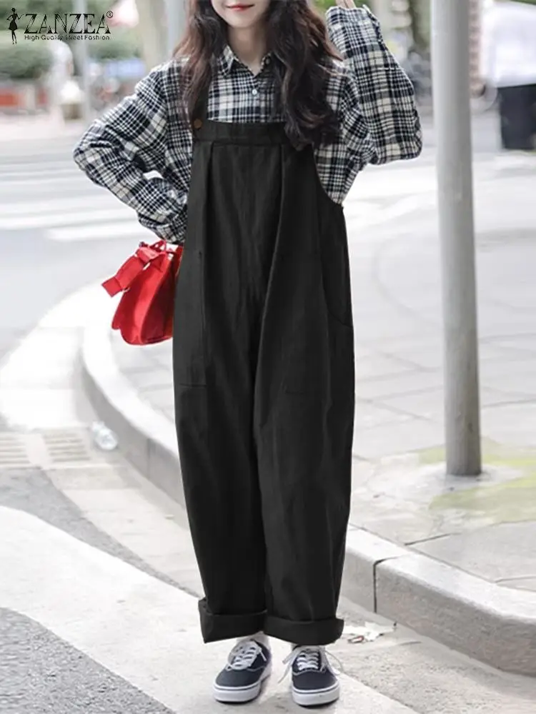 

ZANZEA 2024 New Spaghetti Strap Suspenders Rompers Summer Cargo Overalls Fashion Women Sleeveless Straight Jumper Jumpsuits