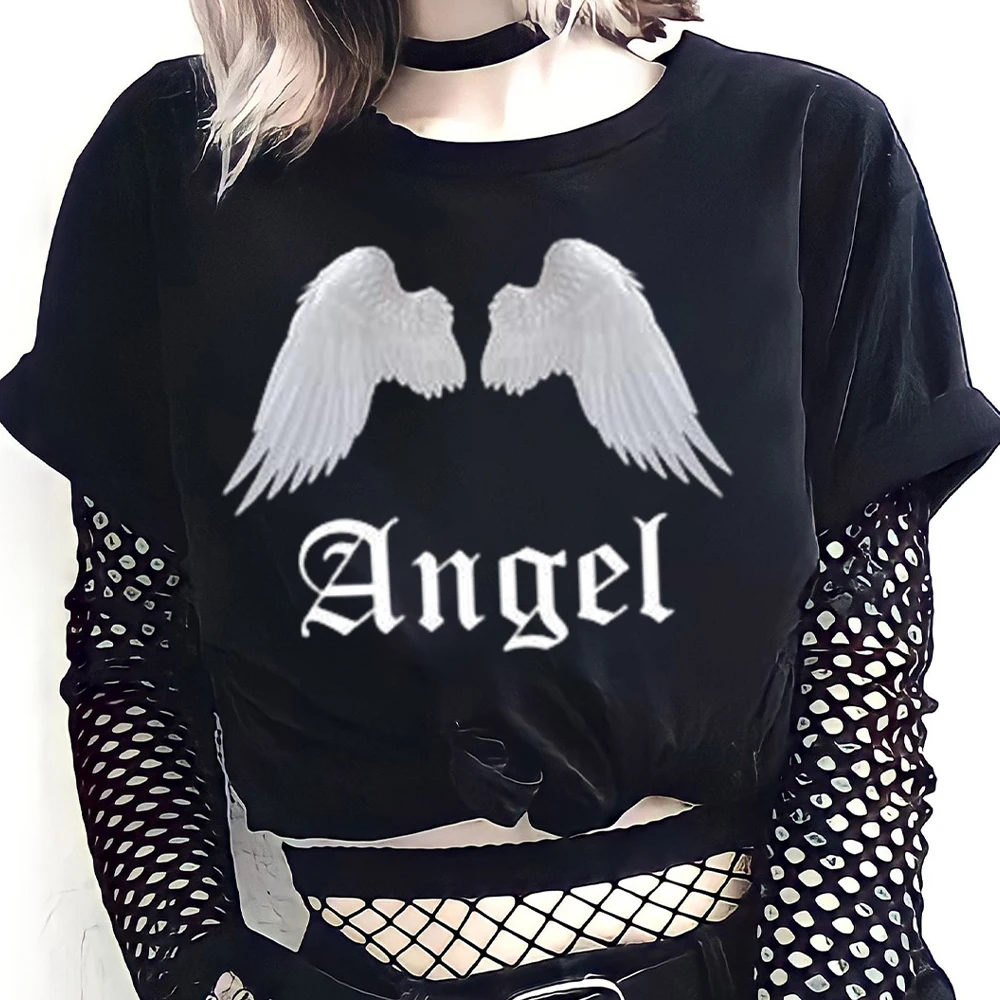 Retro Gothic Cross Short Sleeved T Shirt Women Loose Tee top Summer Clothes Y2k Tops mujer T-shirt aesthetic graphic t shirts
