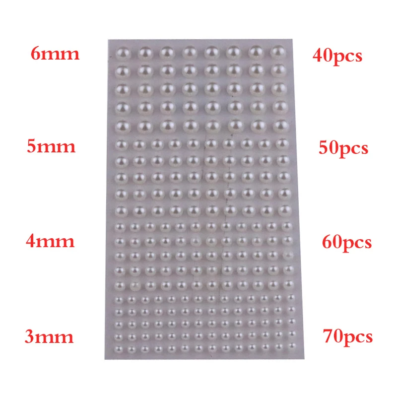 220pcs/Sheet Mix 3mm/4mm/5mm/6mm Hair Pearls Stick On Self Adhesive Pearls Stickers Face Pearls Stickers for Hair Face Makeup 4