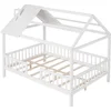 Full House Beds with Rails Wood Montessori Bed Frame Kids White Cabin Bed for Children Boys Girls Teens, Full Size 4
