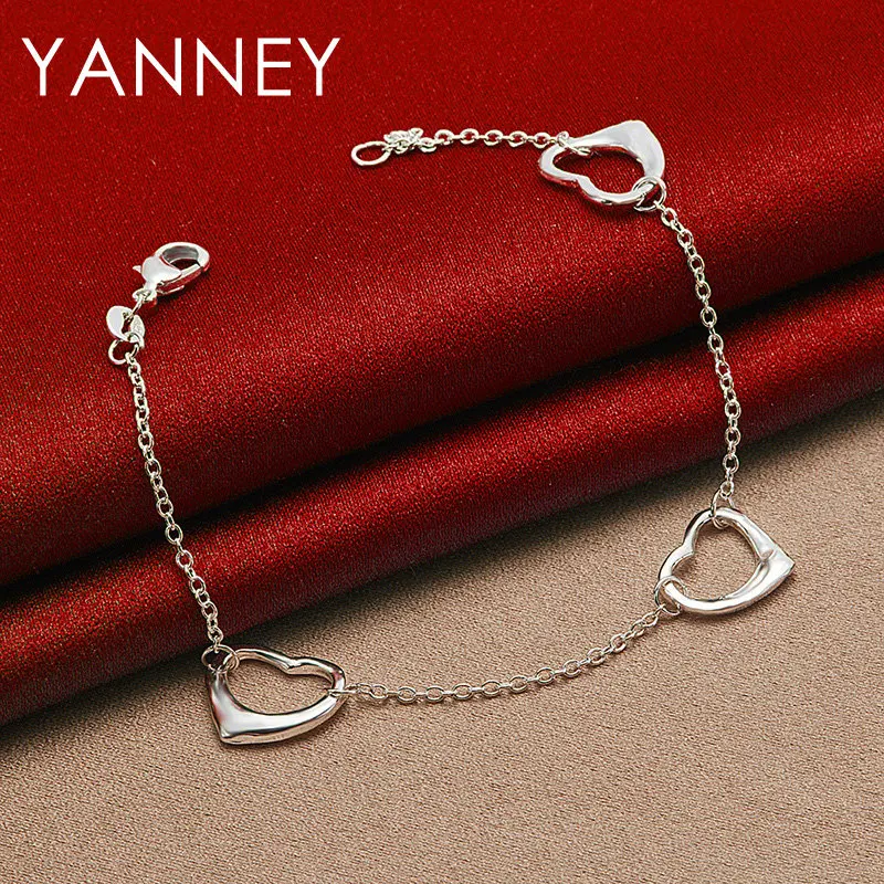 

New 925 Sterling Silver 8 Inches Charm Heart Bracelet Women For Fashion Wedding Engagement Gifts Party Jewelry