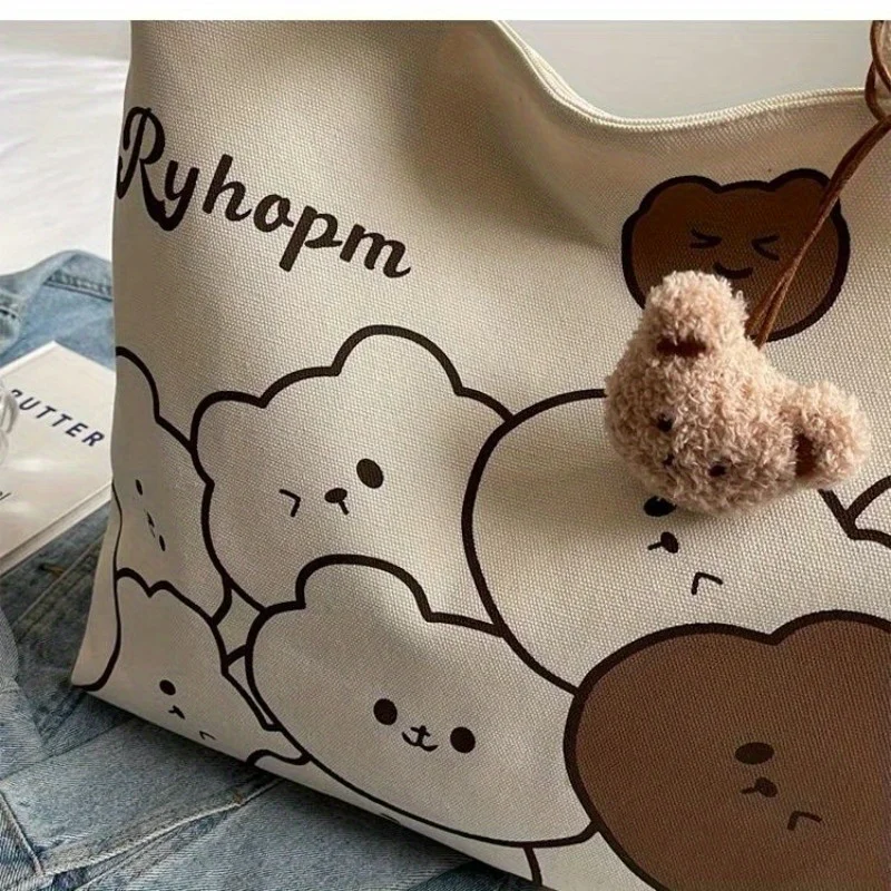 Commuting Japanese Cartoon Handbag Shoulder Bag Large Capacity Student Canvas Tote Bag, Versatile Class Handbag for Everyday Use