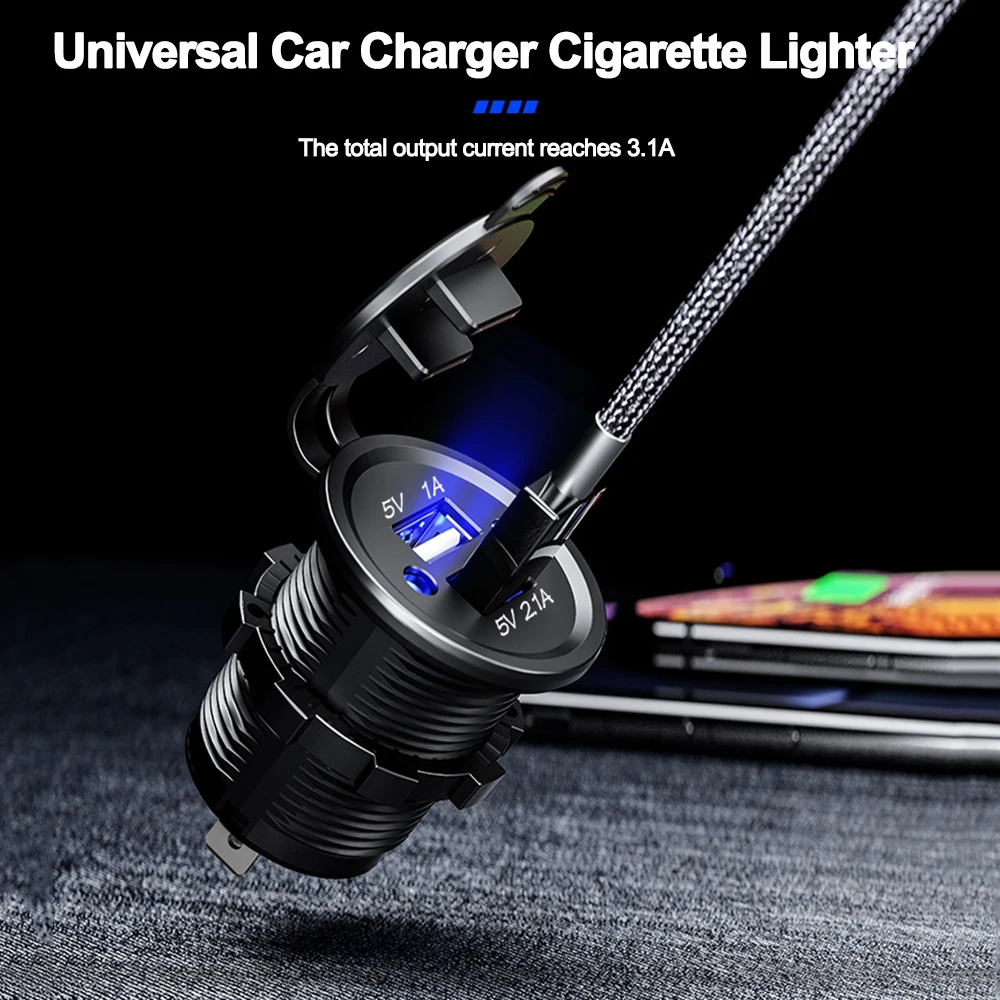 Car Phone Charger Car Dual USB Charger Cover for Motorcycle Auto Truck ATV Boat 12V-24V Socket