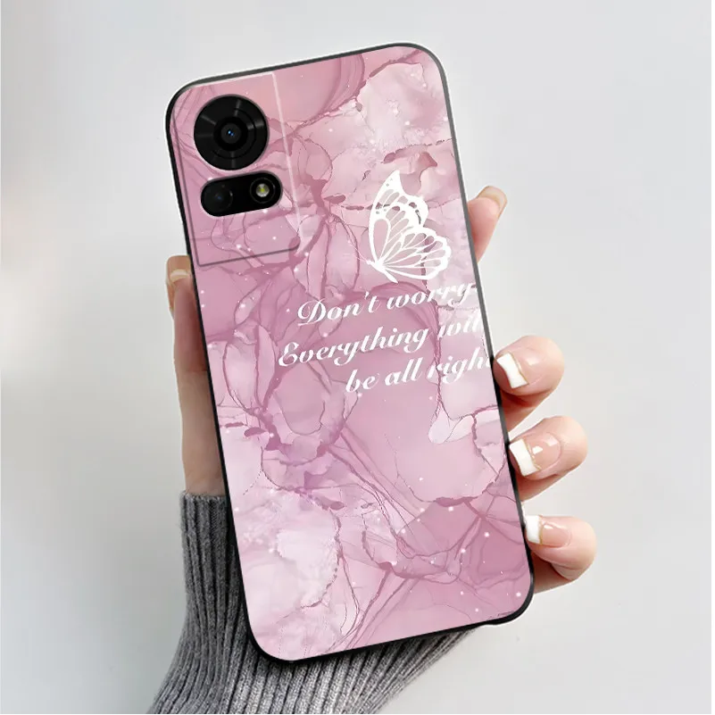 Luxury Butterfly Flowers Black Shockproof Soft Silicone Bumper Phone Case