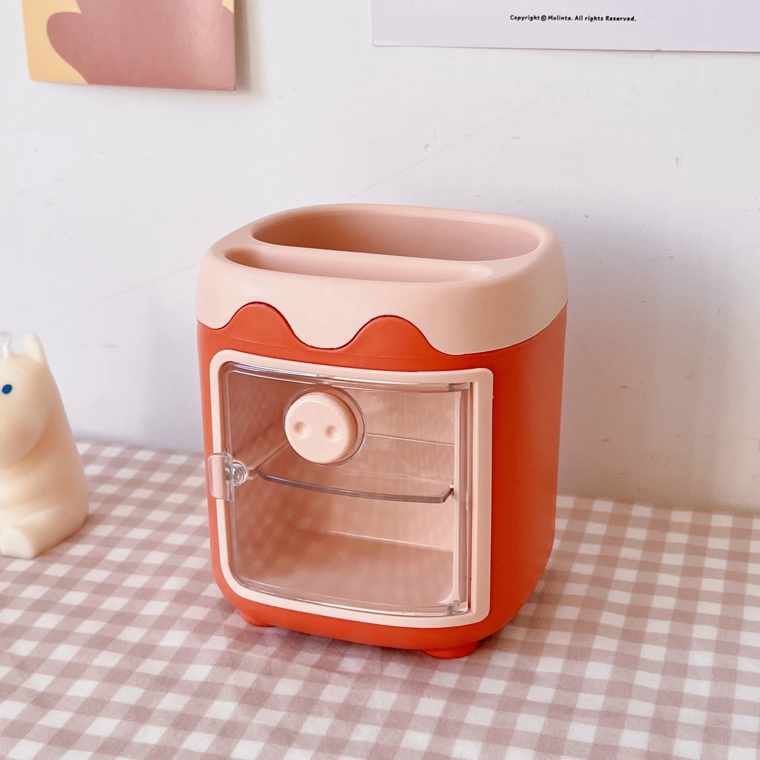 1PC Kawaii Schwein Stift Bleistift Topf Halter Pinsel Lagerung Container Schreibtisch Veranstalter Multifunktions washi klebeband Schreibwaren Büro Liefert – Detail 8