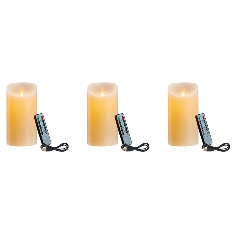 

3X LED Candles, Flickering Flameless Candles, Rechargeable Candle, Real Wax Candles With Remote Control,12.5Cm A