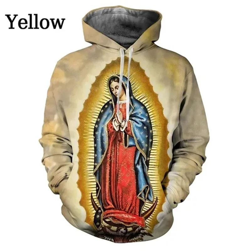 thumbnail image 1 of Sudadera con capucha con estampado 3D de la Virgen María para hombre, sudadera informal de manga larga con estampado de la Virgen cristiana, ropa de hombre de gran tamaño, 1 of 5