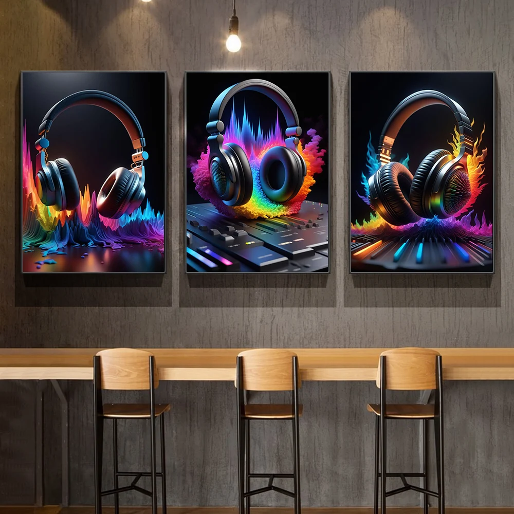 Creative Pop Punk Music Dj Music Headphones Art Poster Print Colorful Gaming Headphones Canvas Painting Game Room Bar Home Decor