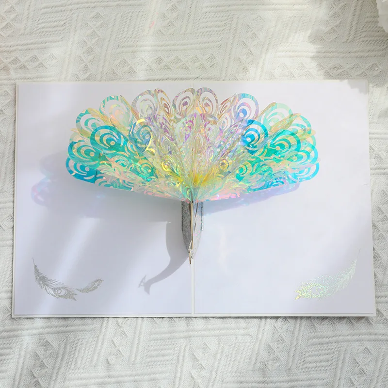 3D Peacock Birthday Christmas Card Pop-up Greeting Cards Postcard Party Wedding Invitation Decorations Creative Girl Gift