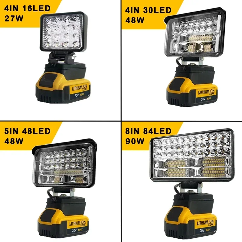 Portable Spotlights Cordless Outdoor Work Fishing Handheld Emergency Tool Light 3/4/5/8Inch Led Light Fit Dewalt 18V Battery