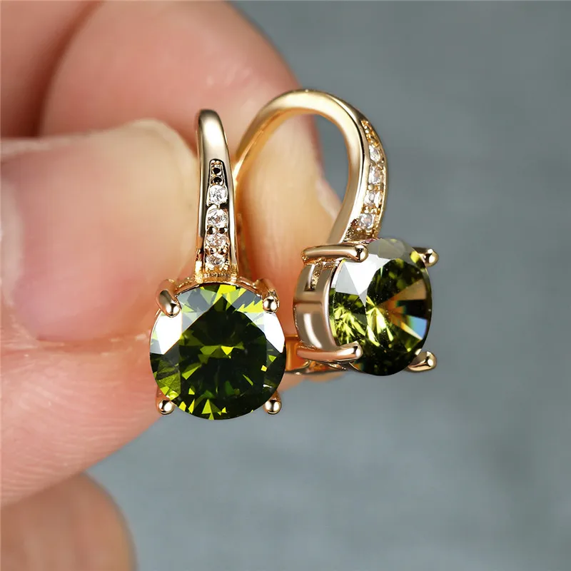 Dainty Gold Color Classic Round Zircon Clip Earrings Mystic Rainbow Crystal Stone Wedding Jewelry For Women