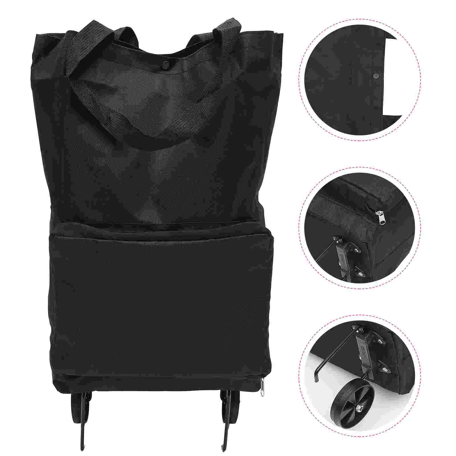 

Shopping Cart Tug Bag Elderly Folding Trolley Oxford Cloth Foldable Storage with Wheels