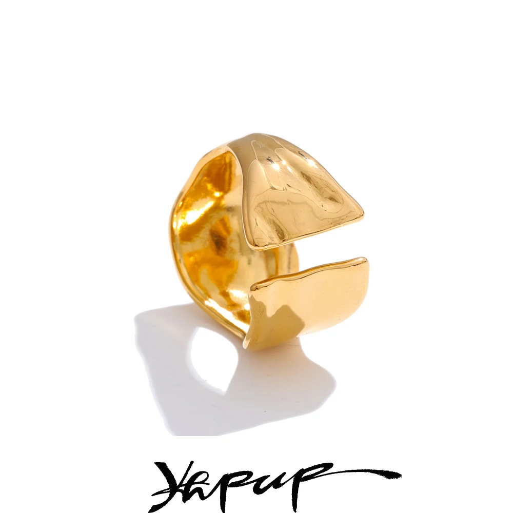 Yhpup Metal Stainless Steel Geometric Adjustable Ring for Women