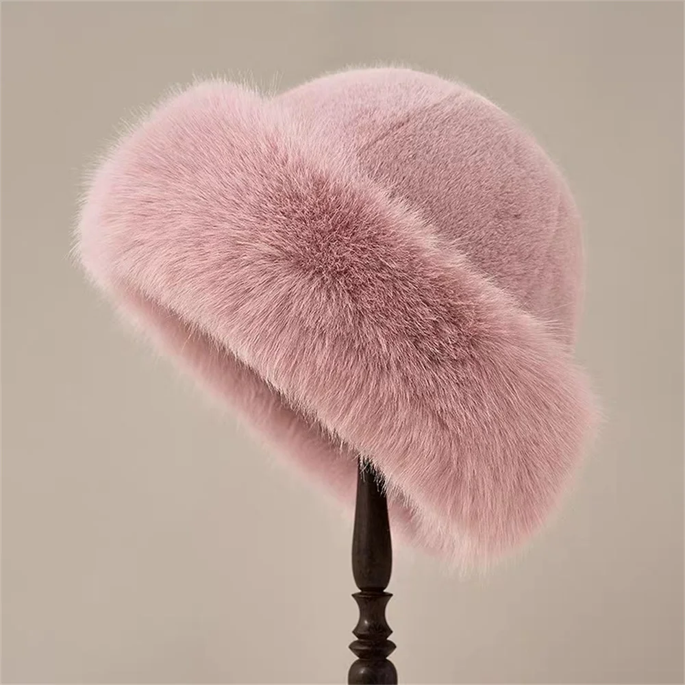 

Winter Faux Fur Bucket Hats for Women Warm Plush Fisherman Hat Fuzzy Fluffy Cap Outdoor Stylish Panama Caps Warm Fur Cap