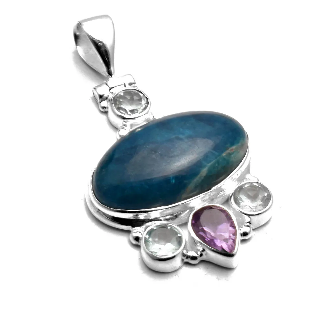 

Genuine Kyanite + Amethyst Pendant 925 Sterling Silver, Women Hand Made Fine Jewelry Gift 40 mm, AP8092