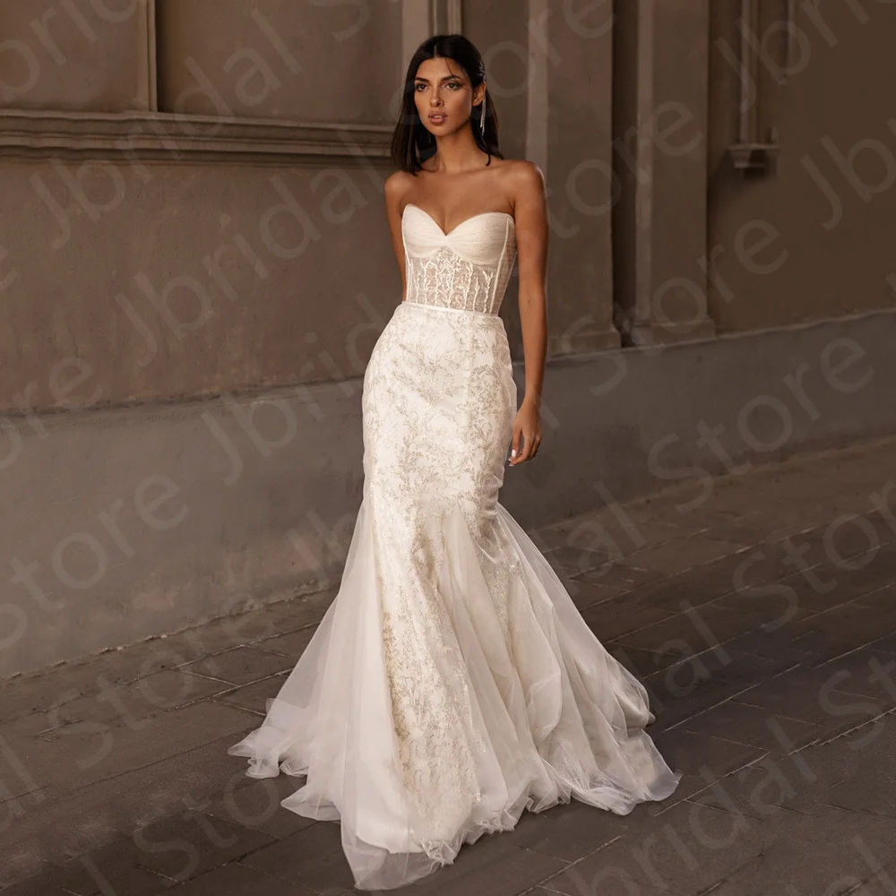 

Elegant 2023 New Mermaid Wedding Dresses Lace Bride Sleeveless Sweetheart Bridal Gowns Corset Back Beading On Sale