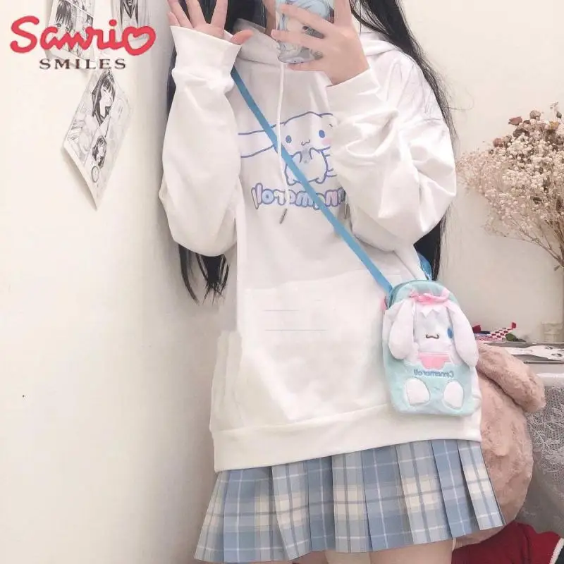 

Кавайная Осенняя Новинка Sanrio, свитер с капюшоном в стиле аниме Cinnamoroll, мультяшный Повседневный свободный Флисовый жакет для девочек с принтом, милая преппи толстовка, подарок