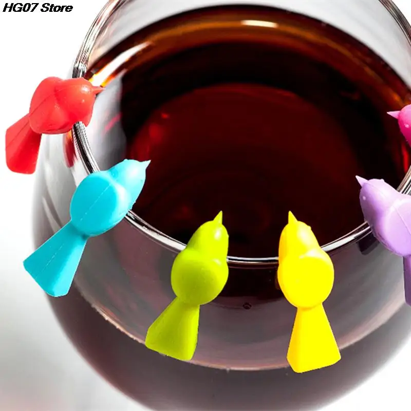 Multicolor Silicone Bird Shape Wine Glass Markers Drinking Cup Identifier Sign Mark Food Grade Party Supplies Drink Charms 6PCS