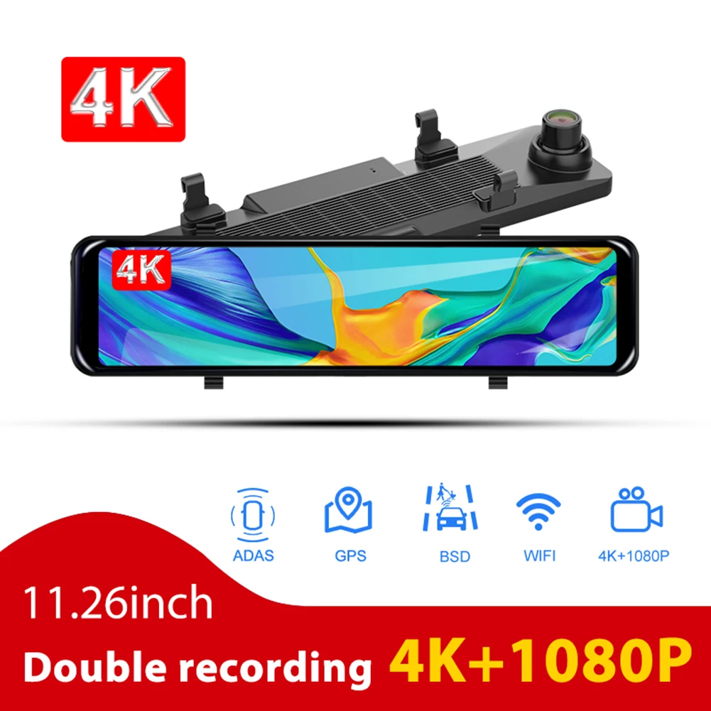 

11 Inch 4K 3840*2160P WiFi Car DVR Mirror Dash Cam Dual Len Dashcam Drive Recorder Stream Rear View Mirror Camera